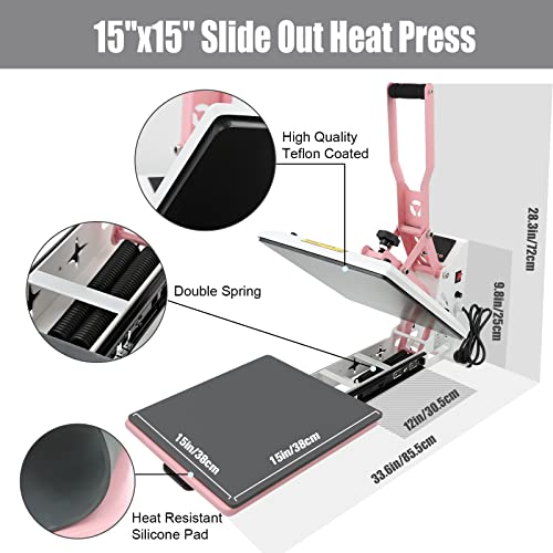 BetterSub Heat Press Machine 15x15 Inch, Digital Slide Out Drawer Heat Press for T-Shirts, 1000W Heat Press Machine for DTF, Sublimation, HTV Transfers, with LCD Control Panel & Pressure Adjustment BetterSub