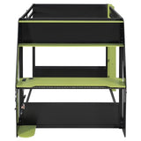 Full Size Bunk Bed with Desk & Charging Station & RGB Light Strip,Wooden Gaming Bunk Bed Frame with Storage Shelves,Safety Guardrails & Ladder for Bedroom,Under-Bed Space,No Box Spring Needed,Green FUvellamo