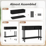 RARZOE Console Table with Storage, Fluted Entryway Table with Sliding Door&Open Shelf, Sofa Table Behind Couch, Mid-Century Modern Accent Table for Hallway, Entrance, Foyer, Fully Assembled(Black) RARZOE