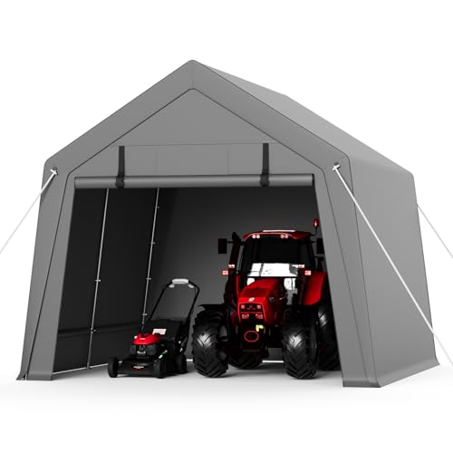 ChicCoutured 10x15FT Portable Outdoor Garage, Waterproof & UV-Resistant Portable Storage Shed with 2 Roll-Up Doors, Carport Tent for Motorcycle, Bike, and Tools ChicCoutured