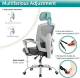DUMOS Home Office Desk Chair with Footrest, High-Back Mesh Rolling Swivel Reclining Chairs with Wheels, Comfortable Headrest, Lumbar Support, Comfy Arms for Home, Office, Gaming, Student,Elegant Grey DUMOS