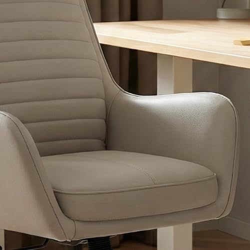 COLAMY Ellis High-Back Home Office Chair, PU Leather Adjustable Height Swivel Rolling Executive Task Chair with Integrated Armrests, Khaki COLAMY