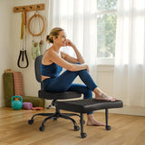 Furmax Ergonomic Criss Cross Legged Office Chair with Wheels, 360°Swivel Adjustable Height Kneeling Desk Chair with Footrest for ADHD, Yoga, Meditation, Home Office (Leather, Black) Furmax