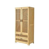 Pine Wood Closet with Rattan Doors and Two Drawers (Natural) Woodpeckers Furniture And Mattress