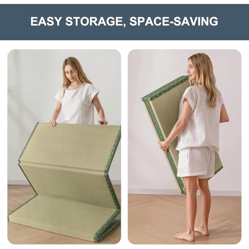 Dymhaoby Japanese Traditional Tatami Mattress, Igusa (Rush Grass) Tatami Mat, Foldable Floor Mattress,Japanese Futon Bed,Meditation Mats for Floor,Summer Sleeping Mat Dymhaoby