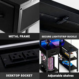 Simple Deluxe 47-inch L-Shaped Gaming Desk with LED Lights & Power Outlets, Reversible Corner Computer Desk with Monitor Riser, Drawer & Shelves, for Home Office, Black Simple Deluxe