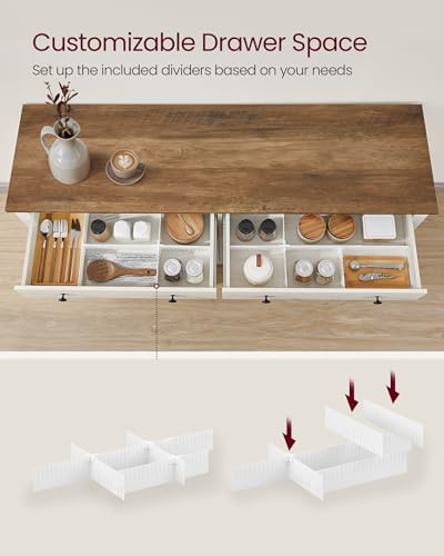VASAGLE LIRY Collection - Buffet Cabinet, Coffee Bar Cabinet with 2 Drawers, Adjustable Shelves, Sideboard Storage with Cable Holes, Drawer Dividers, Rustic White and Honey Brown UBBK381W01 VASAGLE