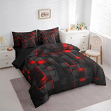 Feelyou Red and Black Bedding Set Full Size Light Geometric Comforter Set with Sheets 7 Piece for Kids Boys Girls Decor Bed in a Bag Modern Bed Set Feelyou