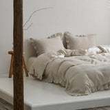 Simple&Opulence 100% Linen Duvet Cover Set, 3 PCS Natural French Flax Ruffle Duvet Cover Full Size, Breathable Comfy Linen Bedding Comforter Cover with 2 Pillowcases (Natural Linen, 78"X 86") Simple&Opulence