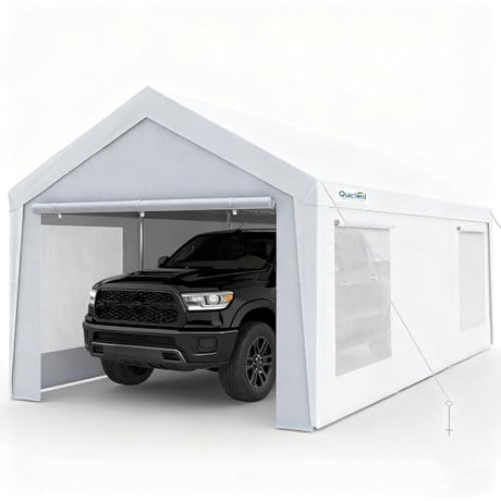 Quictent Upgraded 12x20 ft Heavy Duty Galvanized Carport - Reinforced Outdoor Garage Canopy Tent with Roll-up Ventilated Windows & Sidewalls, Weatherproof Shelter for Car, Boat, RV - White Quictent