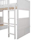 Merax L Shaped Bunk Beds for 3, Triple Bunk Bed with Ladders and 2 Storage Drawers, Twin Over Twin Bunk Bed with Twin Size Loft Bed Attached, Wooden Bunk Bed Frame for Kids Teens Adults,White Merax