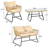 YITAHOME 4-Piece Patio Furniture Wicker Outdoor Bistro Set, All-Weather Rattan Conversation Loveseat Chairs for Backyard, Balcony and Deck with Soft Cushions and Metal Table (Light Brown+Beige) YITAHOME