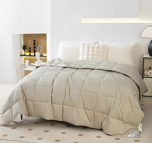 Eastwarmth Lightweight Goose Down Comforter Cooling Blanket Duvet for Summer/Warm Weather, 100% Cotton Cover Grey,Full/Queen Size(90x90inch) Eastwarmth