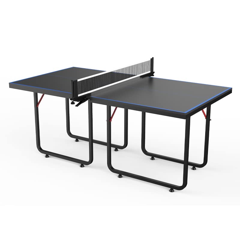 MOOTHLION Mid Size Indoor Table Tennis Table with Quick Clamp Ping Pong Net and Post, Foldable Indoor Pingpong Table Black and Blue MOOTHLION