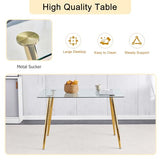 HAIZAO 5 Pieces Modern Gold Dining Table Set, 51'' Small Luxury Rectangle Kitchen Table Set, 4 Person Clear Glass Top Minimalist Dinner Table Set, Pink Woven Chair, for Home Apartment Office HAIZAO