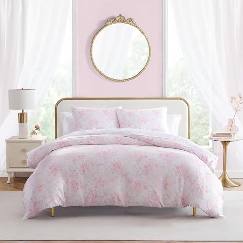 Betsey Johnson - Queen Duvet Cover Set, Silky Smooth Bedding with Shiny Satin Weave & Internal Corner Ties, 3 Piece Bed Set with Matching Pillowcases (Butterfly Garden Pink) Betsey Johnson