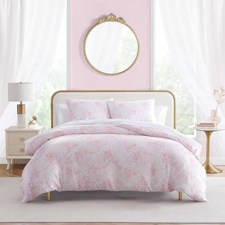 Betsey Johnson - Queen Duvet Cover Set, Silky Smooth Bedding with Shiny Satin Weave & Internal Corner Ties, 3 Piece Bed Set with Matching Pillowcases (Butterfly Garden Pink) Betsey Johnson