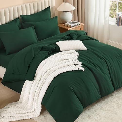 Litanika King Size Comforter Set Dark Emerald Green - 7 Pieces Bed in a Bag King Bedding Comforter Sets, Solid Lightweight Bed Set with Comforter, Sheets, Pillowcases & Shams Litanika