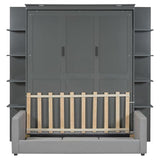 Merax Murphy Bed, Queen Size Wooden Wall Bed with Sofa for Bedroom, Wood Slat Support, No Box Spring Needed, Easy Assembly, Grey Merax