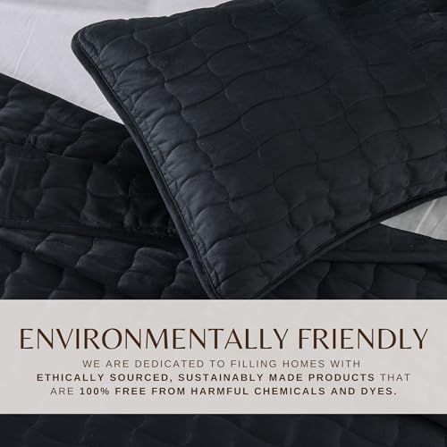 Great Bay Home Twin Size Velvet Quilt and Sham Set - Dual-Sided Luxury Velvet, Heavyweight 2-Piece Bedding Set - Ultra Soft, Quilted Box-Stitched and Down-Alternative Fill (Twin/Twin XL, Black) Great Bay Home