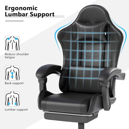 OS MOTOR Gaming Chair with Headrest and Lumbar Support, Ergonomic High Back Office Chair, Racing Style Executive Computer Desk Chair, Leather Adjustable Swivel Task Chair for Home Office (Black) OS MOTOR