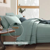 Monbix Queen Comforter Set - 7 Pieces Sage Green Bed in a Bag Queen Bedding Sets with Comforters, All Seasons Comforter Bed Set with Sheets,Pillowcases & Shams Monbix