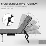 Outsunny Padded Folding Chaise Lounge Chair Outdoor Set of 2, 5-Level Reclining Patio Loungers, Tanning Chairs with Side Pocket, Headrest and Carrying Handle for Beach, Yard, Patio, Gray