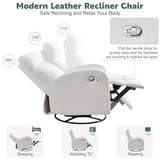 HOMYKA Swivel Rocker Recliner Chair, Manual Faux Leather Recliner, Glider Rocking Recliners 360°Swivel Nursery Reclining Chairs with Adjustable Headrest Highback for Living Room, White