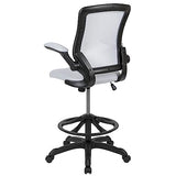 Flash Furniture Kale Mid-Back White Mesh Ergonomic Drafting Chair | Adjustable Foot Ring, Flip-Up Arms Flash Furniture