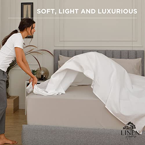 Linen Home 100% Cotton Percale Weave Fitted Sheet, Twin Size, White, 1 Deep Pocket Fitted Sheet, Fits Mattress Upto 16" Crisp and Cool Strong Bed Linen, 39"X75"+15" Linen Home