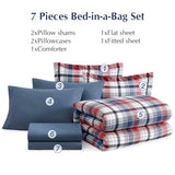 MaiRêve Full Size Plaid Comforter Set Navy Red, Classic 7 Pieces Farmhouse Bedding Set, All Season Lightweight Bed in A Bag with Sheets, Pillowcases & Shams MaiRêve