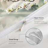 OLLIAR Home Magnolia Duvet Cover Chinese Landscape Ink Painting Green White Bedding Mountain Botanical Flowers Comforter Cover with 2 Pillowcases Super King Size OLLIAR Home