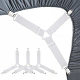 Bed Sheet Fasteners, Adjustable Mattress Suspenders, Mattress Cover Straps, Bed Corner Holder and Keepers and the Bed Sheet Grippers Clips (Triangle White Set of 4) RayTour