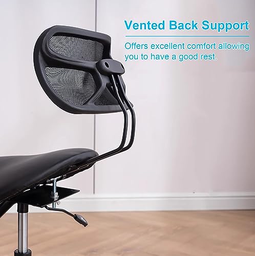 TUJOBA Modern Ergonomic Saddle Seat Kneeling Chair with Backrest, 360 Degrees Swivel Mobile Angled Posture Stool for Office, Black Leather TUJOBA