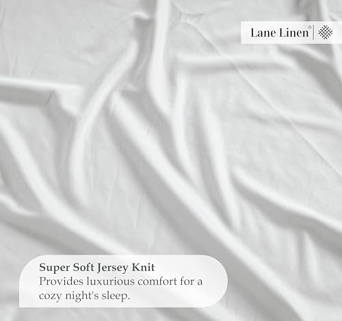 Twin Fitted Sheet Only - Classic Jersey Knit, 4 Way Elastic Stretch - 15" Deep Pocket Fitted Bottom Sheet Only - Ultra Soft, Easy Care & Stays Secure All Night - Hotel Inspired Home Sleep - White LANE LINEN