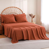 Sheet&Joy Twin Comforter Set with Sheets Burnt Orange - 5 Pieces Boho Tufted Shabby Chic Bed in a Bag, Fluffy Soft Farmhouse Bed Set for All Seasons Sheet&Joy