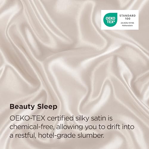 Bedsure Satin Pillowcase with Zipper, Similar to Silk Pillow Cases 2 Pack, Beige Standard Size Satin Pillow Case, Silky & Soft Pillow Covers, Valentines Day Gifts for Women Men, 20x26 Inches Bedsure