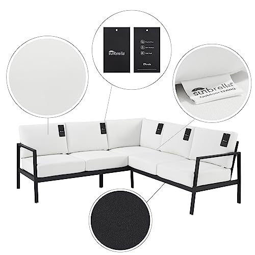 Linon Greyton Black Aluminum Frame Outdoor Sectional with White Removable Cushions Linon
