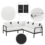 Linon Greyton Black Aluminum Frame Outdoor Sectional with White Removable Cushions Linon