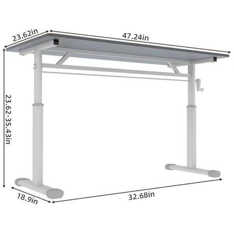 Adjustable Desk, Manual Height Adjustable Standing Desk with Crank, White Ergonomic Sit Stand Desk for Home Office,Compact standing desk, No Electric Needed, Fits Study & Workspaces (23.62"D*47.24"L) AYUYK