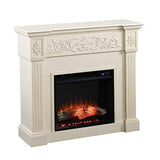 SEI Furniture Calvert Electric Fireplace with Carved Floral Trim, New Ivory SEI Furniture