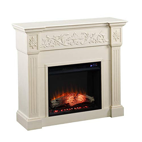 SEI Furniture Calvert Electric Fireplace with Carved Floral Trim, New Ivory SEI Furniture