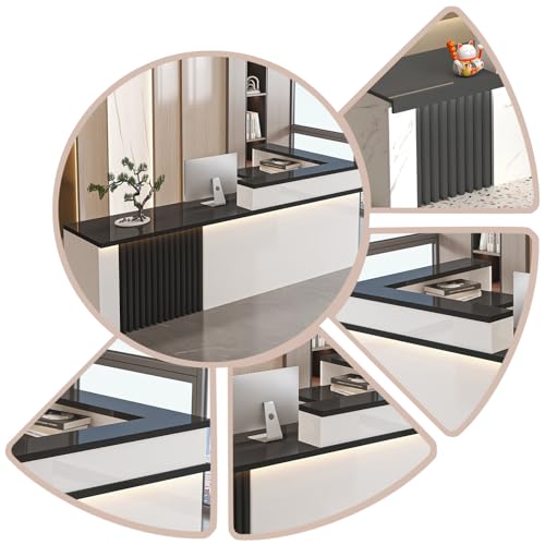 L Shaped Reception Desk with Counter, Modern Front Desk Reception Coun ...
