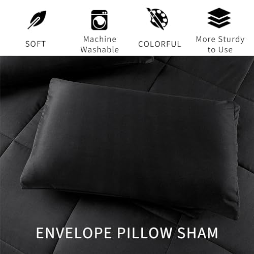 Exclusivo Mezcla Lightweight Reversible Twin Size Comforter Set, Down Alternative Comforter with 1 Pillow Sham, Twin Size Bedding Set for All Seasons, Black Exclusivo Mezcla