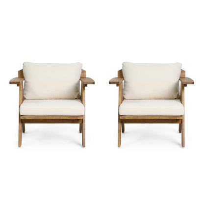 Christopher Knight Home Arcola Outdoor Acacia Wood Club Chairs with Cushions (Set 2), Teak Finish, Beige - WoodArtSupply