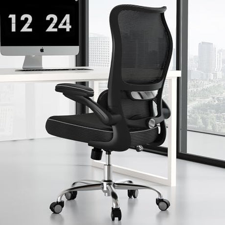 TRALT Ergonomic Office Chair - Desk Chair with Wave High Back Adjustable Lumbar Support Computer Chair - Gaming Chairs Mesh Backrest and PU Leather Seat for Home Reading Chairs to Adults(Black) TRALT