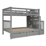 MERITLINE Solid Wood Bunk Bed with Staircase Storage, Full Over Full Bunk Bed with Drawers for Kids, Teens & Adults, Space Saving Design (Gray) MERITLINE