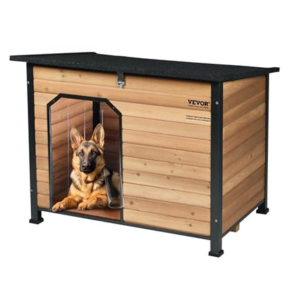 VEVOR Outdoor Dog House, Waterproof Insulated Dog House with Elevated Floor, Anti-Bite Wood Dog House Outdoor Iron Frame, Open Roof, for Medium to Large Dogs