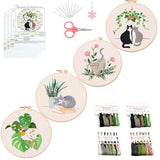 Mozzyyee 4pcs Cat Embroidery Kits for Beginners, DIY Adult Beginner Embroidery Sets with Instructions, 2 Plastic Embroidery Hoops,Scissor, Threads and Needles (Grey Cats)