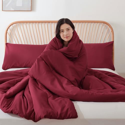 ROSGONIA Queen Comforter Set Dark Red,3pcs Bedding Comforter Sets(1 Boho Red Comforter & 2 Pillowcases) All Season Lightweight Bedspread Blanket Quilt ROSGONIA